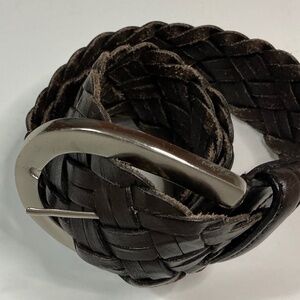 Woven belt genuine leather with a solid brass buckle 32”